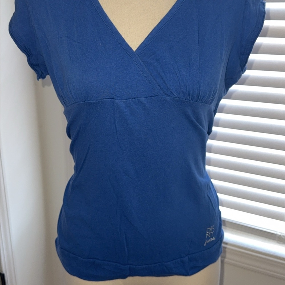 Dkny Blue Fitted Cap Sleeve Blouse